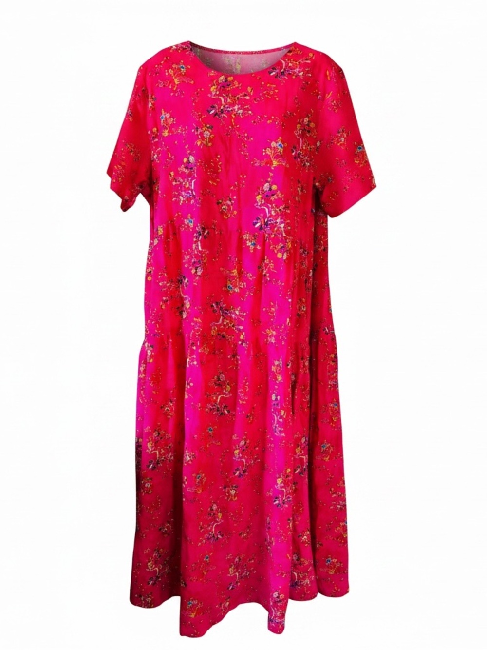 NWT Bright Pink Floral Short-Sleeve Maxi Dress floral print